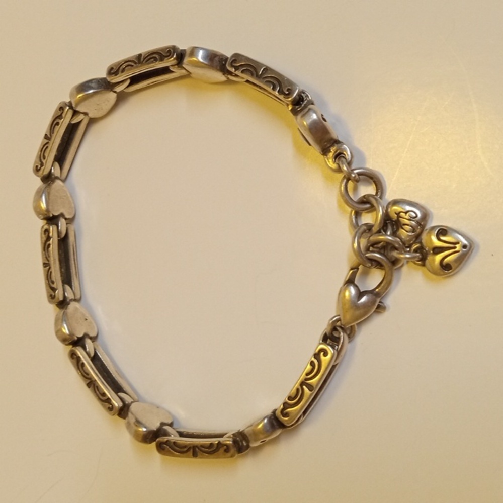 Women's Bracelet Brighton Hearts and Open Etched Rectangle Link Lobster Closure